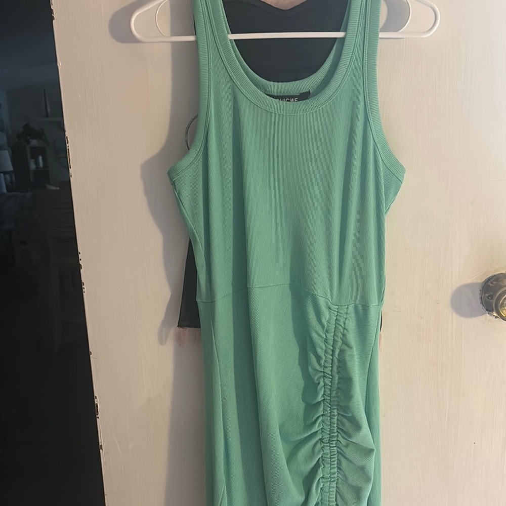 Green Sleeveless Ruched Dress